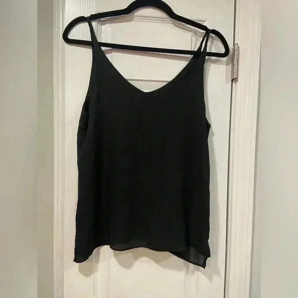 Shinestar Plain Black Sheer Cami Flowy Spaghetti Straps V Neck Size S - Picture 1 of 9